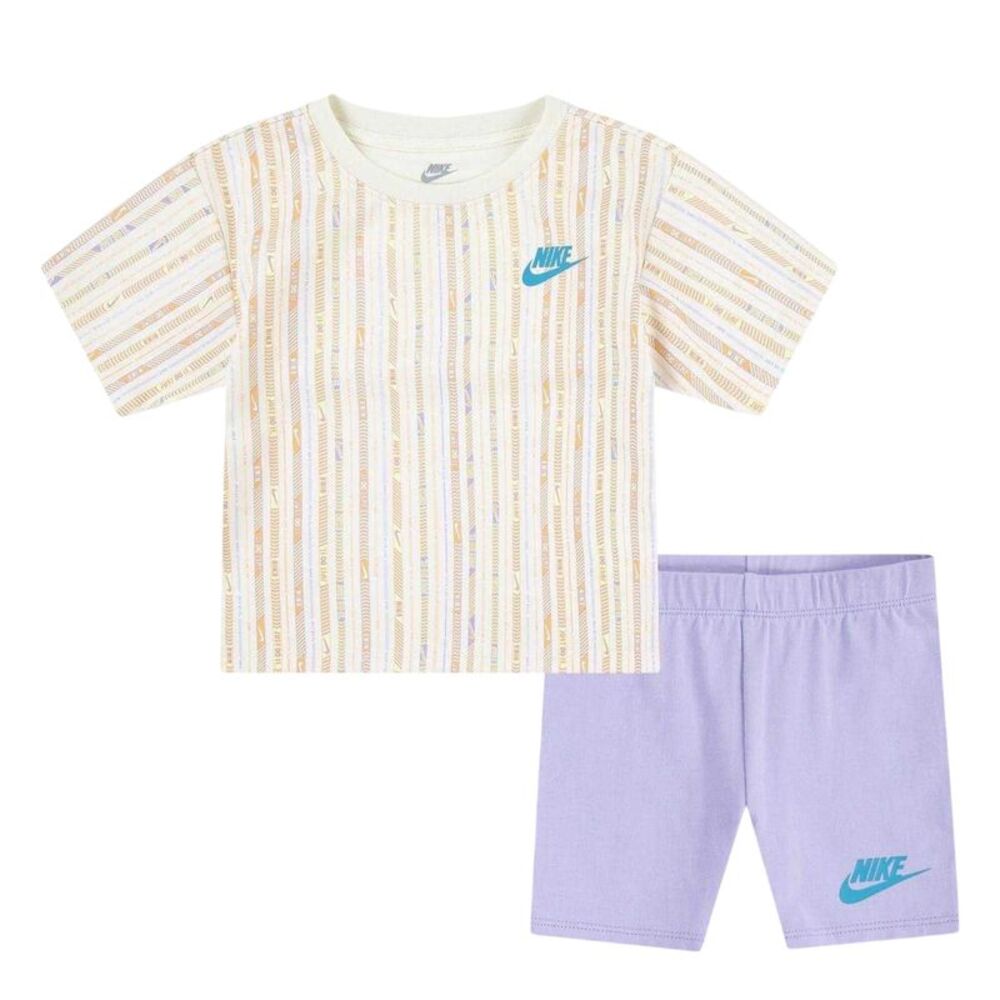 Nike Girls Camper Striped T-Shirt & Shorts Set / Hydrangea